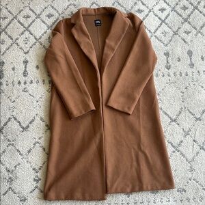 Zara Brown Pea Coat with Notched Lapel